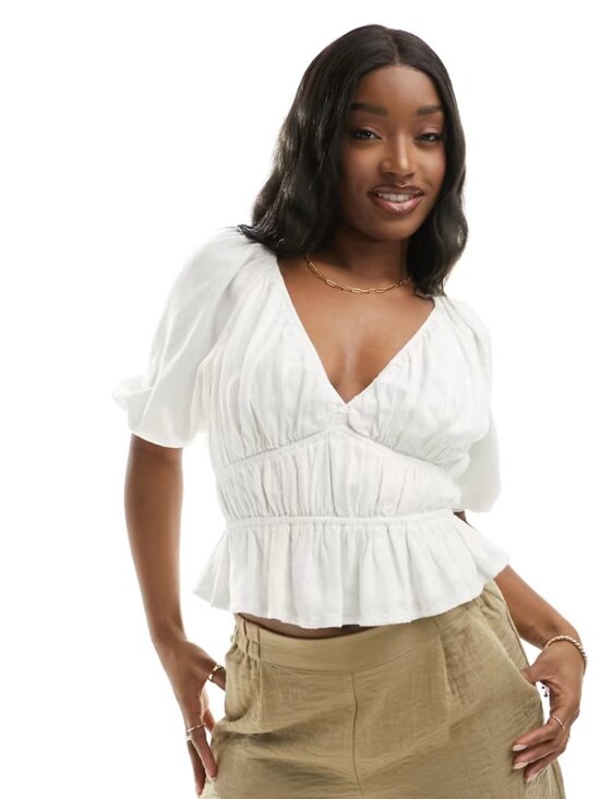 Abercrombie & Fitch Tops - Abercrombie & Fitch Puff Sleeve Peplum Blouse White